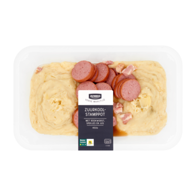 Huismerk Verse Maaltijd Zuurkoolstamppot met Rookworst, Spekjes en Jus